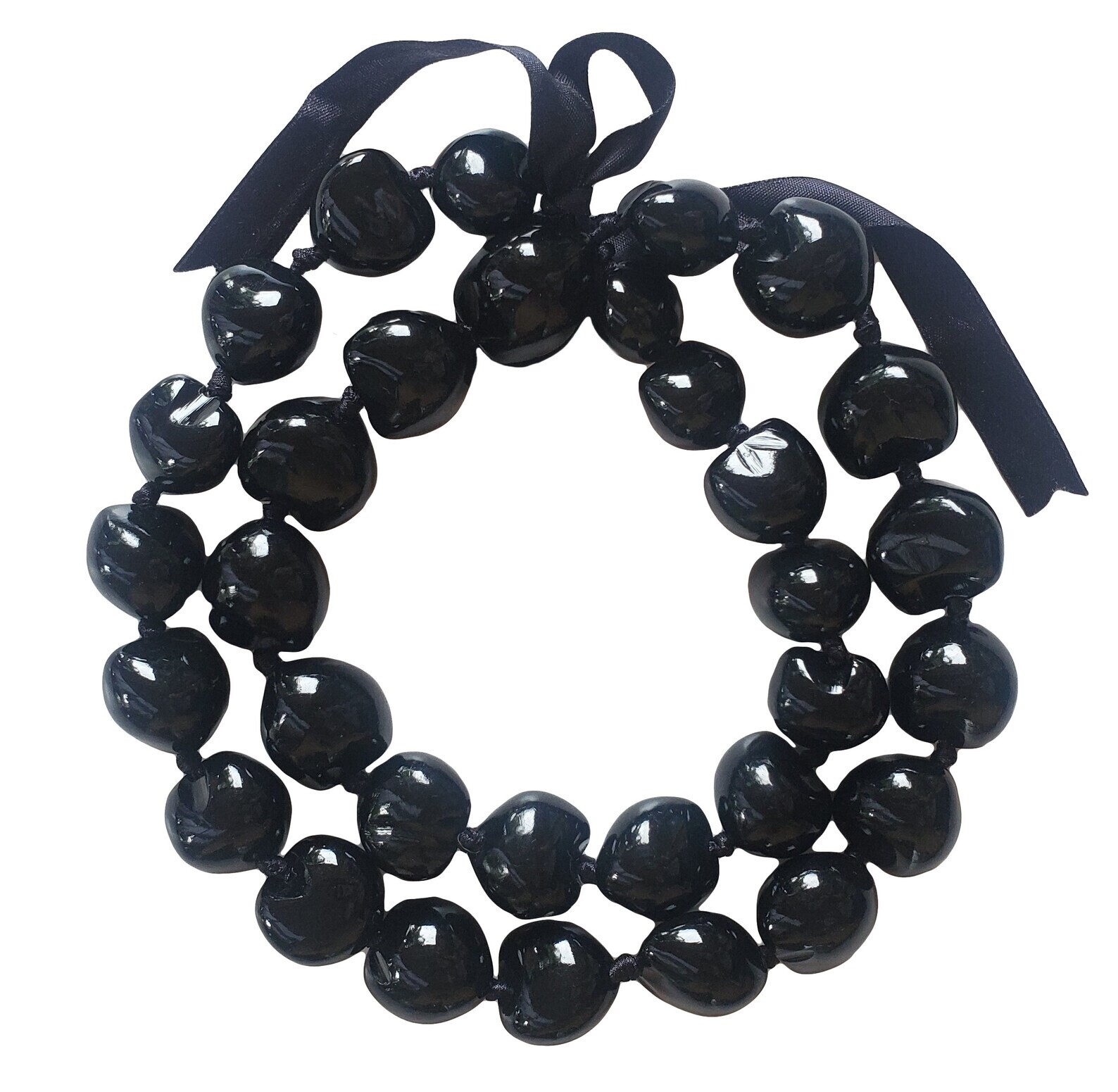 Hawaiian Black Kukui Nut Lei Necklace 32 Nuts, 32\' Hawaiian Black Kukui Nut Lei Necklace 32 Nuts, 32\'