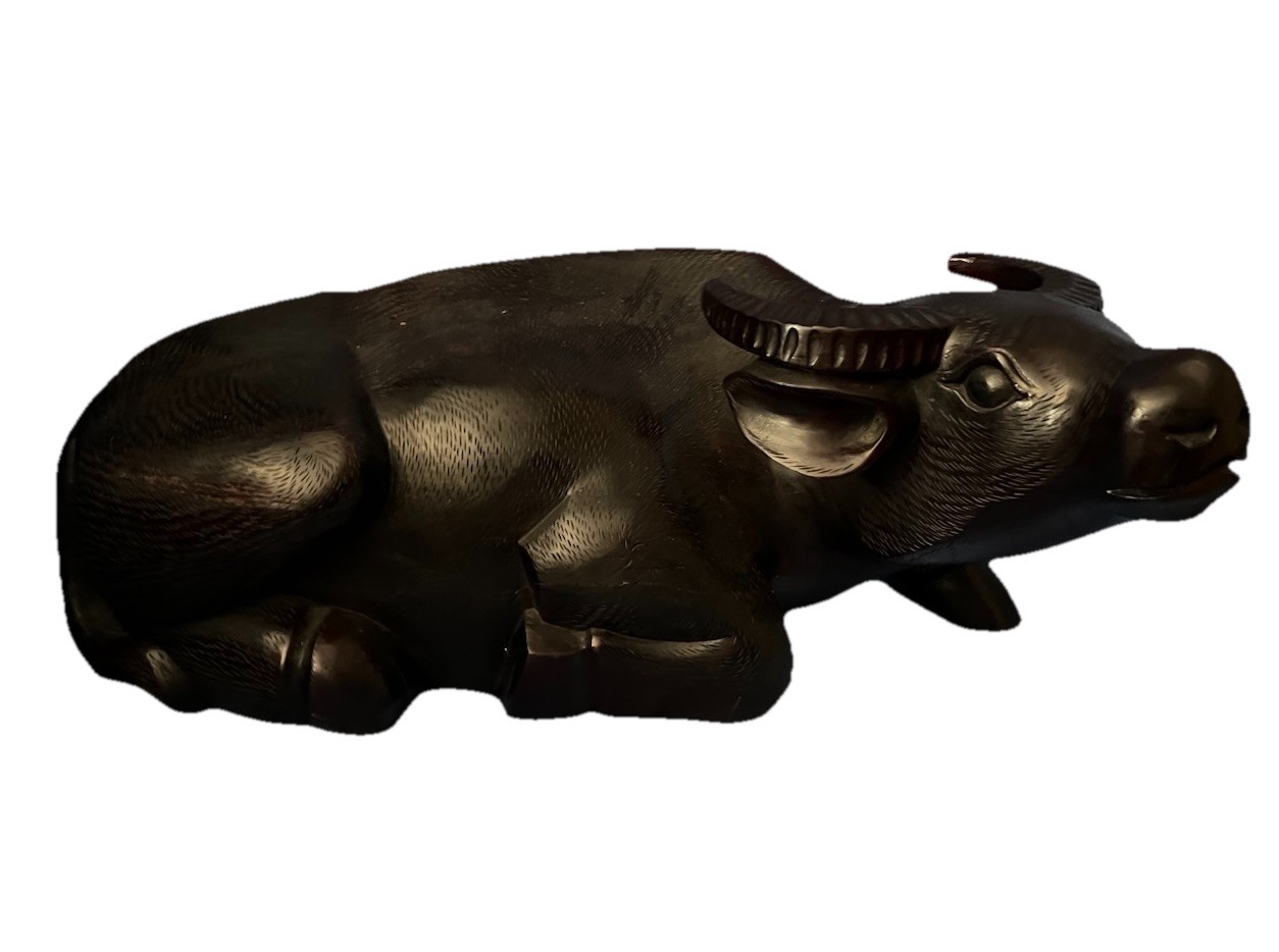 RARE Large Solid Wood Resting Water Buffalo Hand Carved Sculpture Figurine VTG