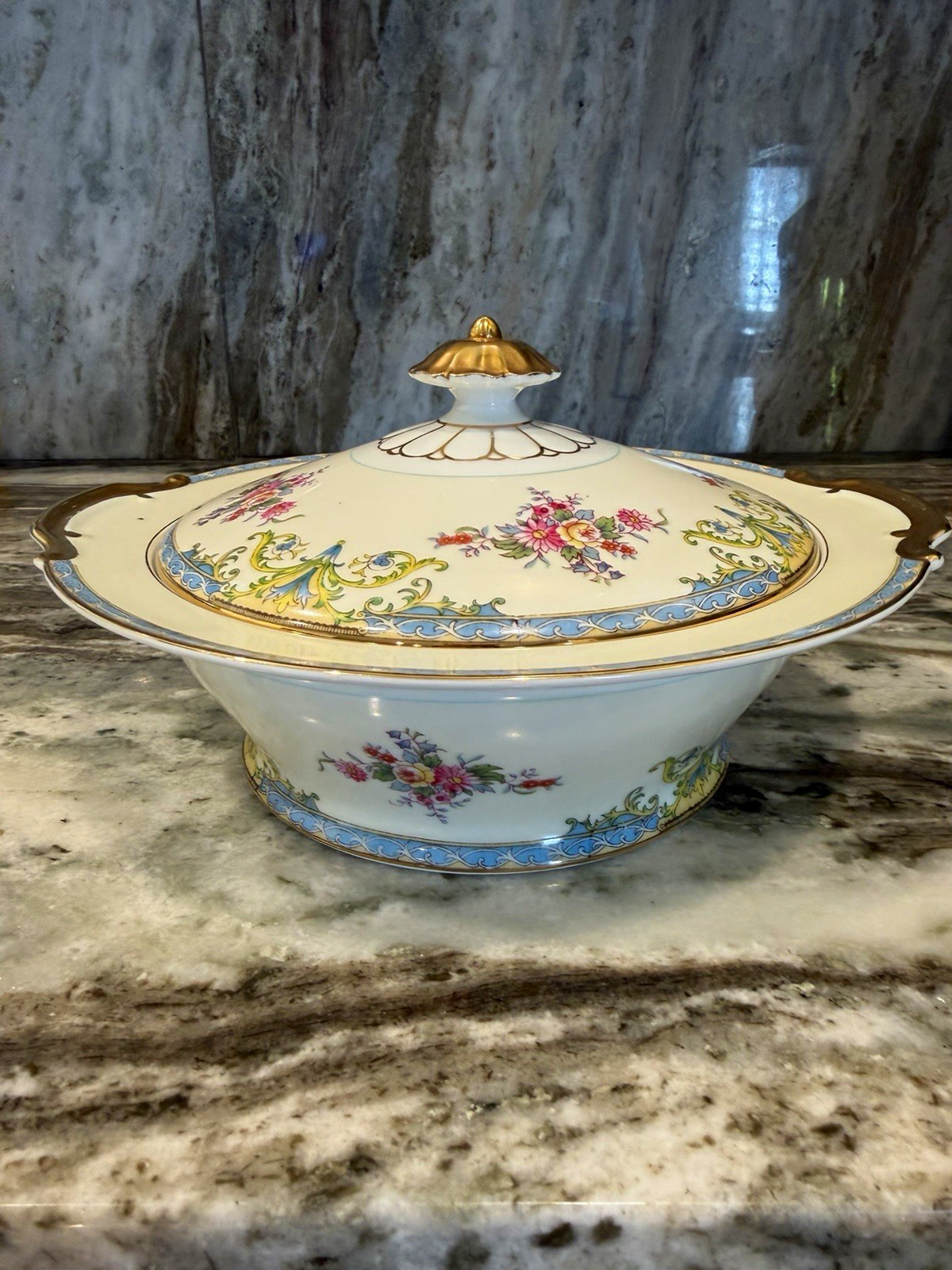 Vintage Noritake Morimura Bros Japan Covered Vegetable Serving Bowl Ivory Floral