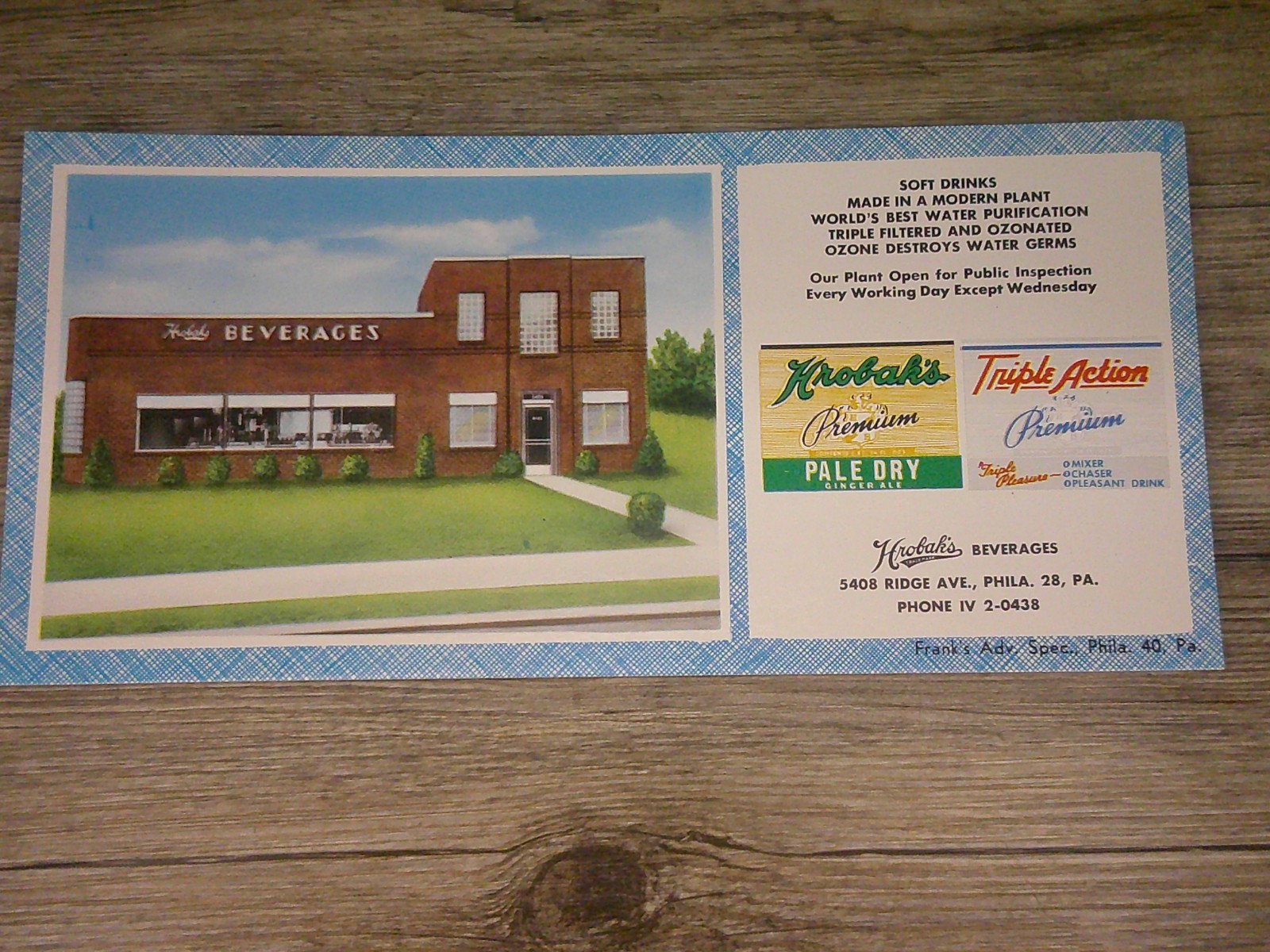 VTG advertising ink blotter Krobak\'s beverages Phil. PA. manufacturing 10E VTG advertising ink blotter Krobak\'s beverages Phil. PA. manufacturing 10E