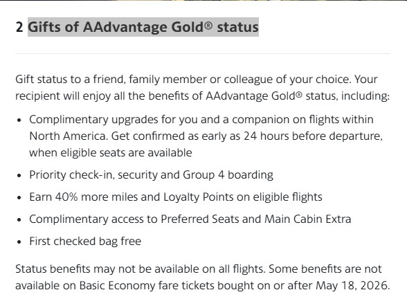 AA American Airlines Gold Status - Expires March 31, 2028 AA American Airlines Gold Status - Expires March 31, 2028