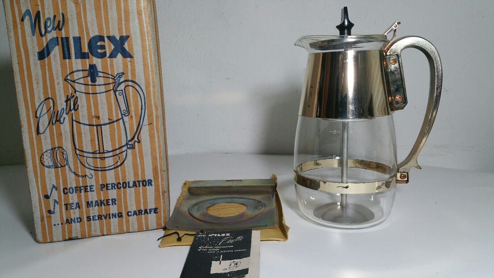 Silex Duette Coffee Percolator Tea Maker Serving Carafe Vintage USA Mid Century
