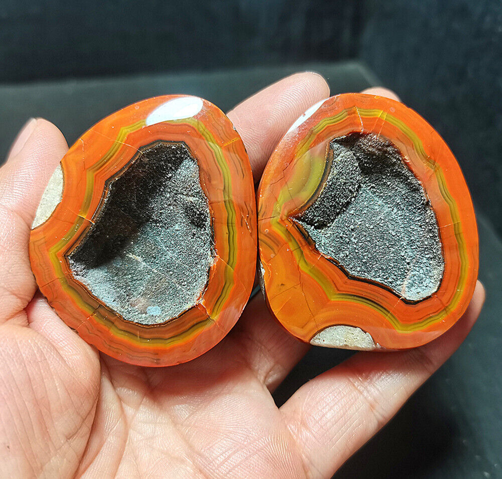 Rare 129G A Pair Natural Inner Mongolia Gobi Eye Agate Geode Collection  WYY2575