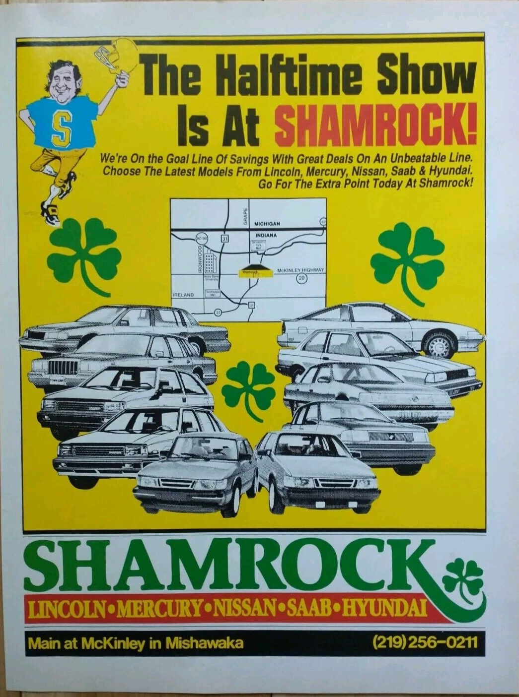 Shamrock Dealership Mishawaka Indiana 1990 Notre Dame Program Colorful Print Ad