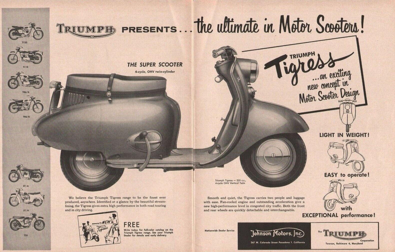 1959 Triumph Tigress Scooter - 2-Page Vintage Motorcycle Ad