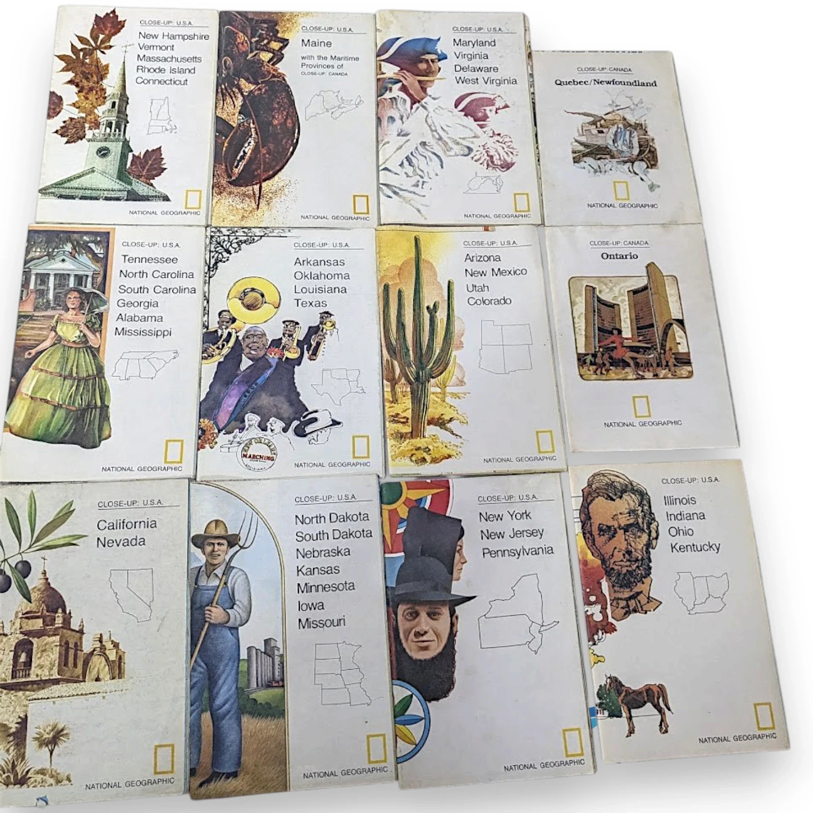 Lot of 12 Vintage 1970s National Geographic Close-Up USA Canada Map Inserts