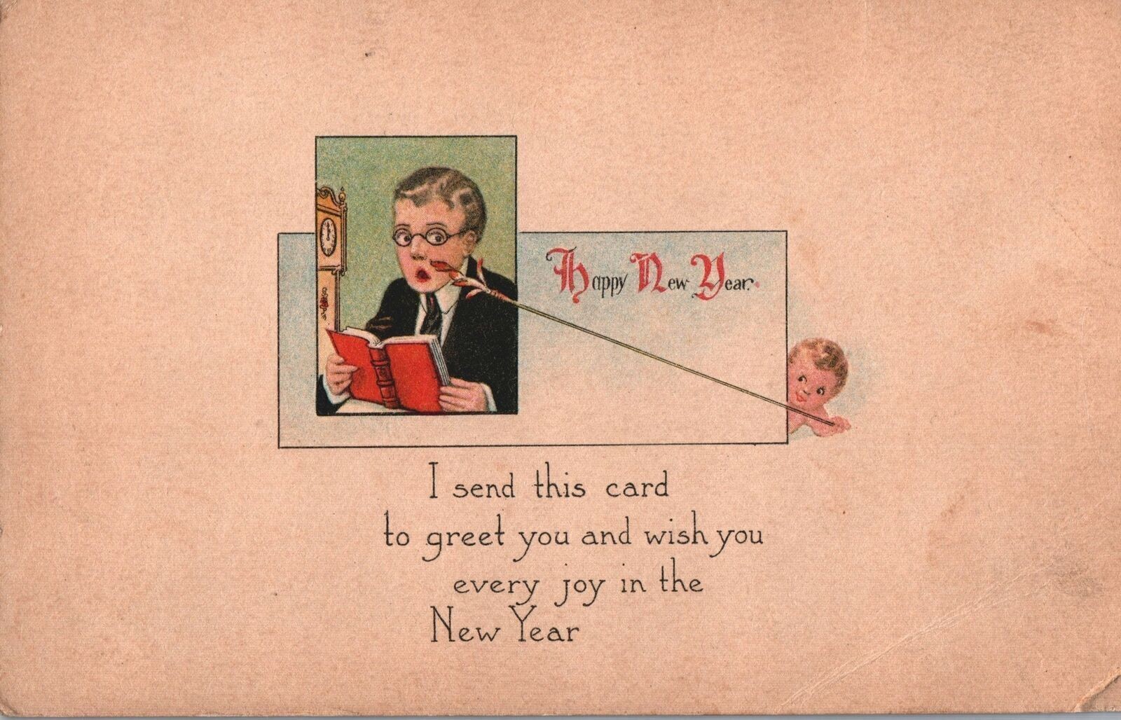 VINTAGE POSTCARD HAPPY NEW YEAR GREETING POSTCARD BOY AND YOUNG CHILD