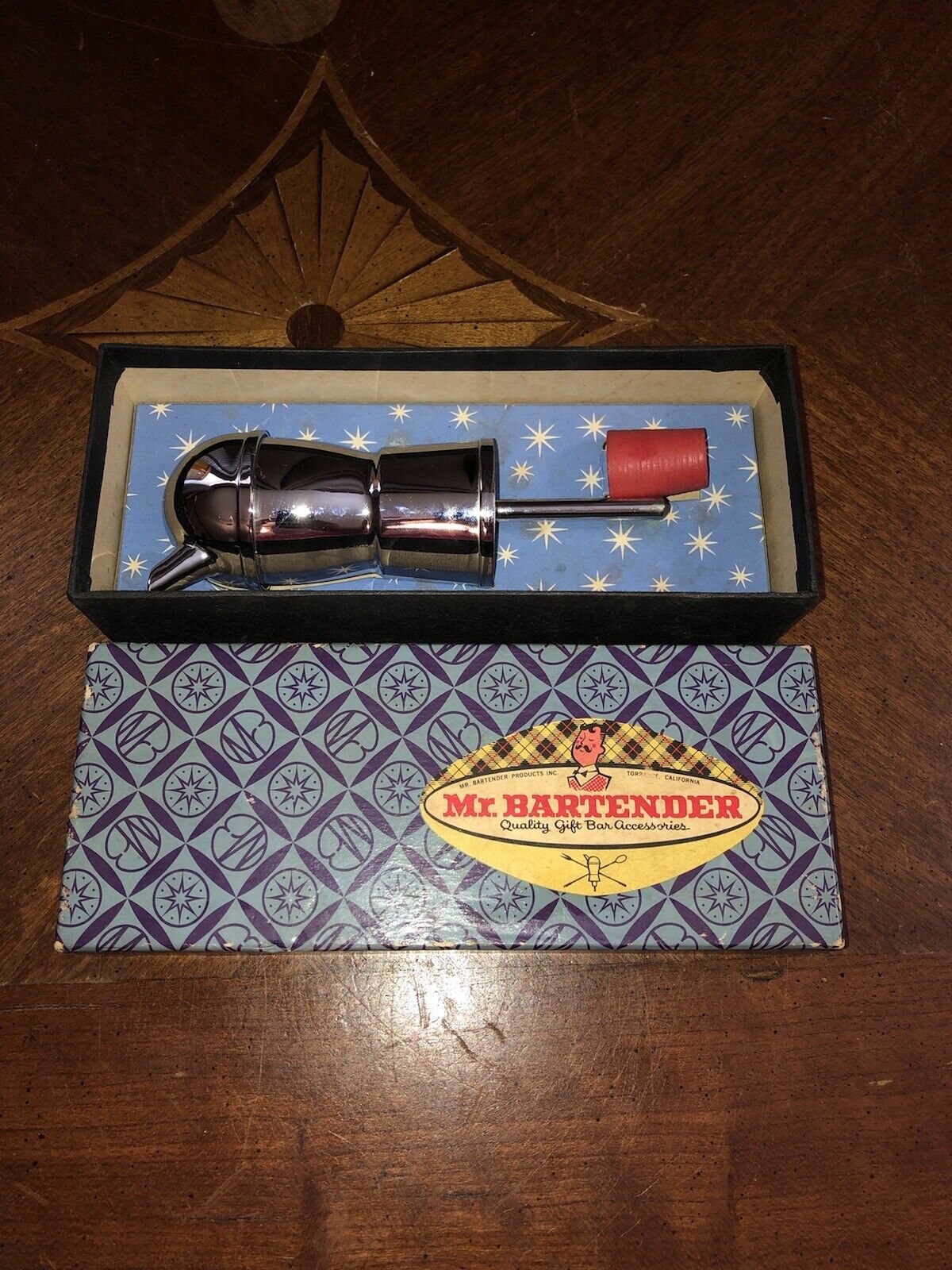 Vintage 1950’s Mr. Bartender Jigger Pour Spout Crome in Original Box Great Shape