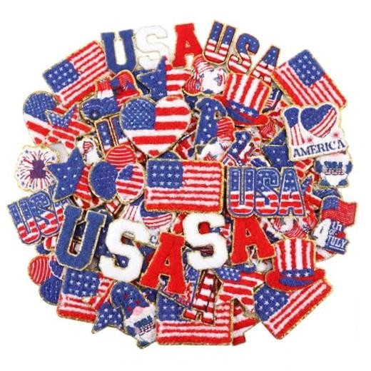 VioraWhite 48 Pcs 4th of July Chenille Patches - Iron on Sew on Patriotic