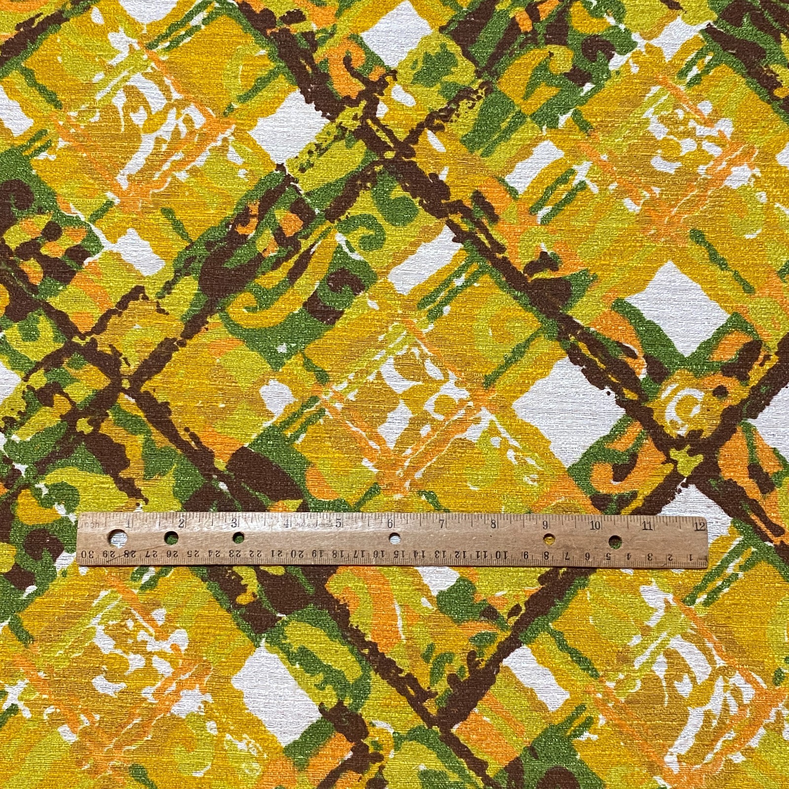 BTY 1970s Abstract Drapery Decor Fabric Green Orange Vintage
