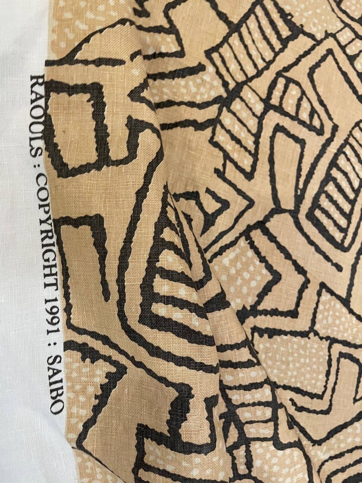 RAOUL TEXTILES Saibo hand printed linen camel brown white geometric new 2+ yards