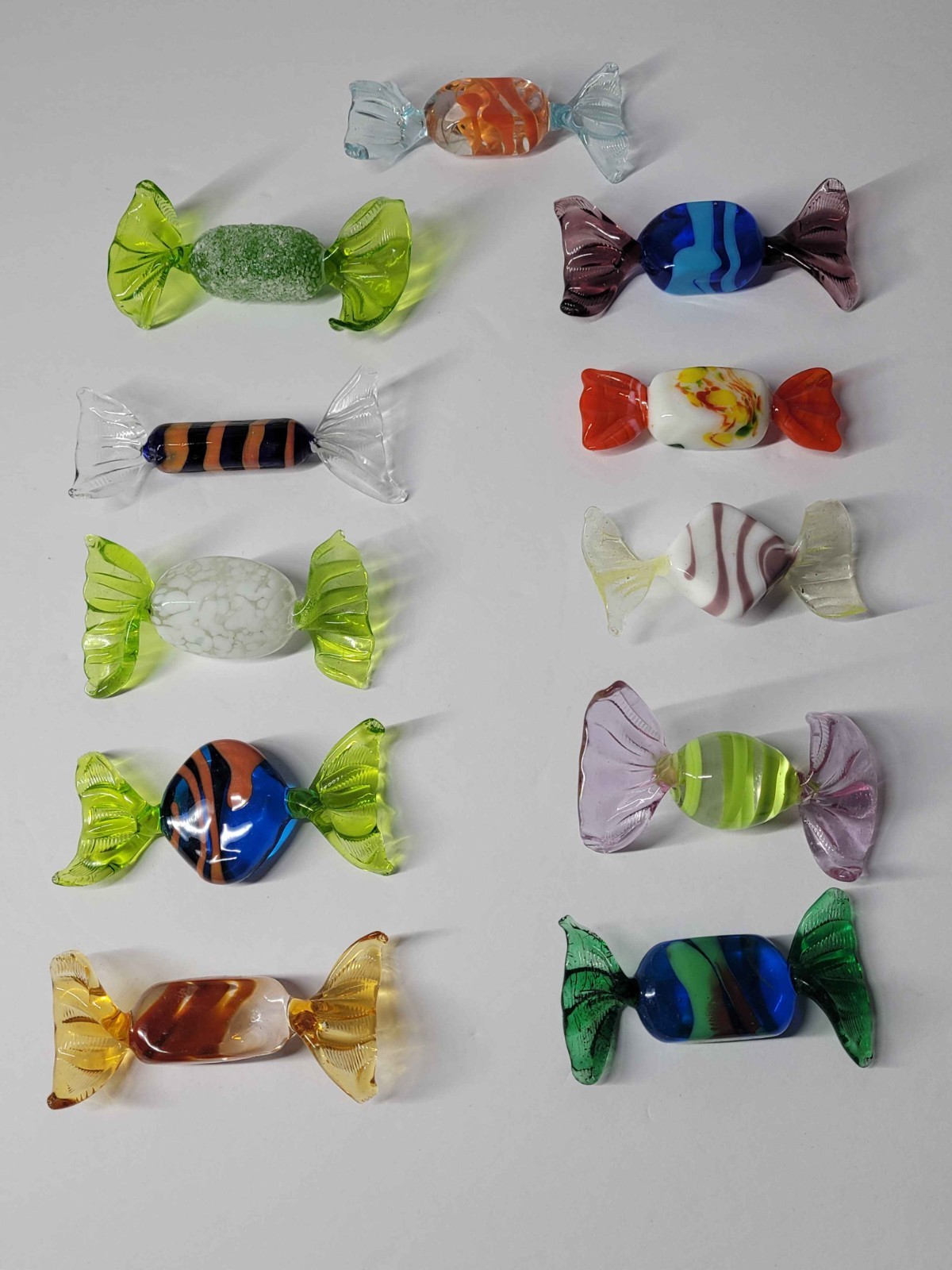 Lot of 11 Vintage Hand Blown Murano Style Art Glass Wrapped Candies Decor