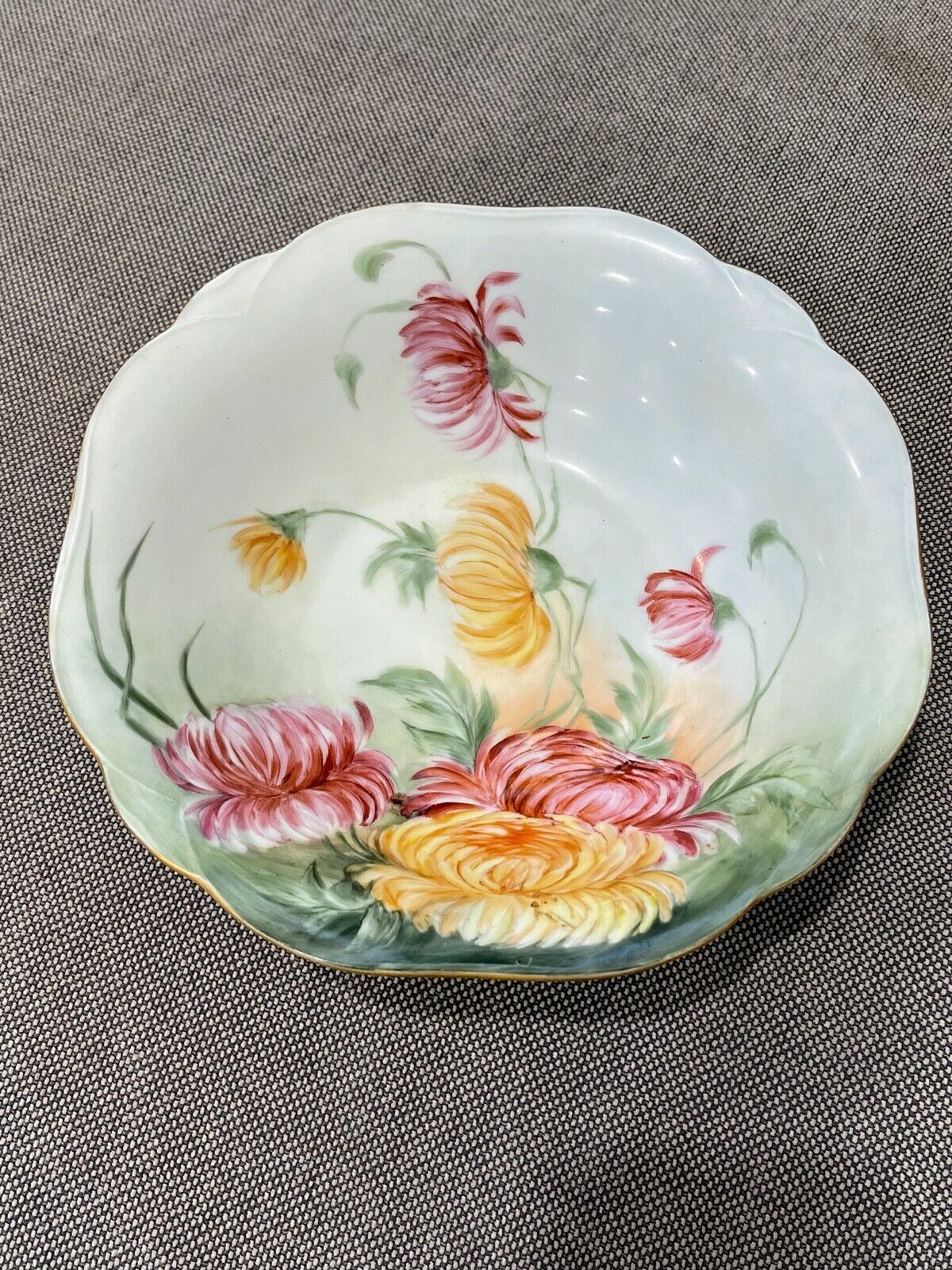 Antique Hermann Ohme Porcelain Centerpiece Bowl w/ Painted Flowers Decoration