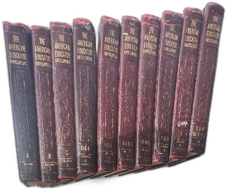 1959 The American Educator Encyclopedia Complete 10 Volume Set Maroon Embossed