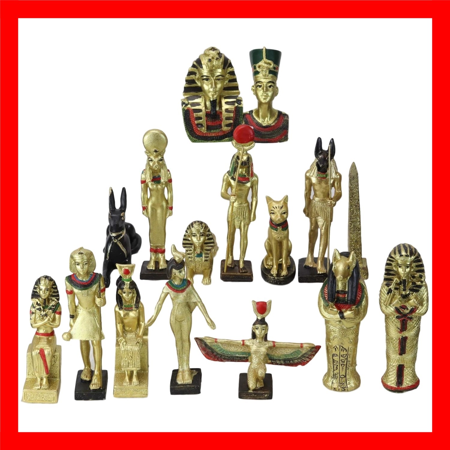 Ebros Miniature Egyptian Gods and Goddesses Figurine Set of 16 Featuring Anub...