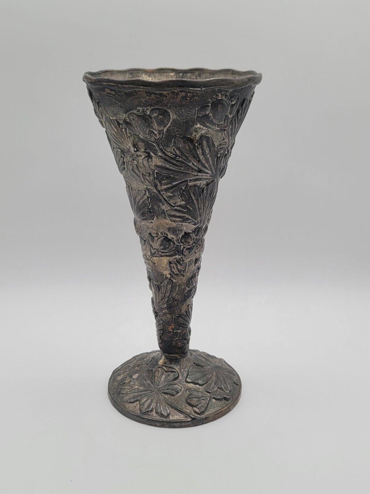 Vintage Silverplated Vase with Floral Debossing Heavy 10\