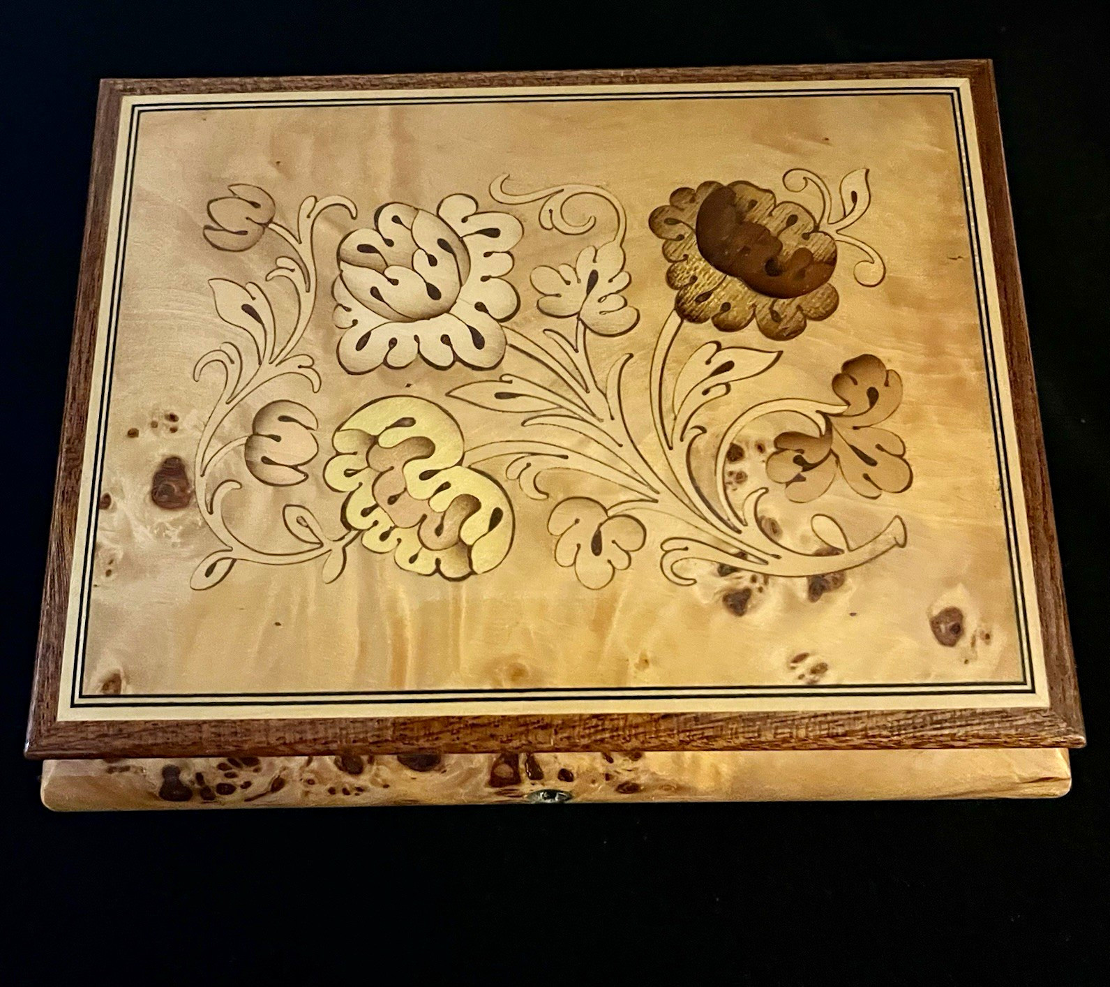 Vintage Italian Inlaid Wood Jewelry Music Box Reuge Swiss Movement Star Dust Key Vintage Italian Inlaid Wood Jewelry Music Box Reuge Swiss Movement Star Dust Key