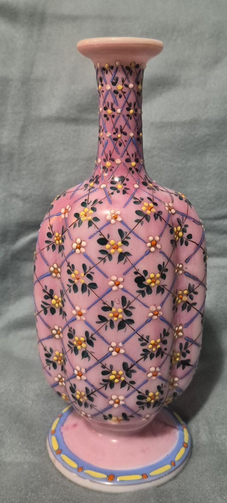 Antique Thomas Webb Harrach Bohemian Enameled Art Glass Opaline Victorian Vase