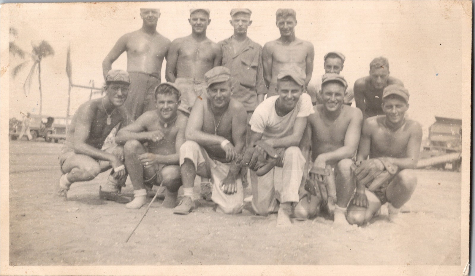 WWII US Army Baseball Team Photo Aitape New Guinea Oct 1944 Named Players 3.5x5