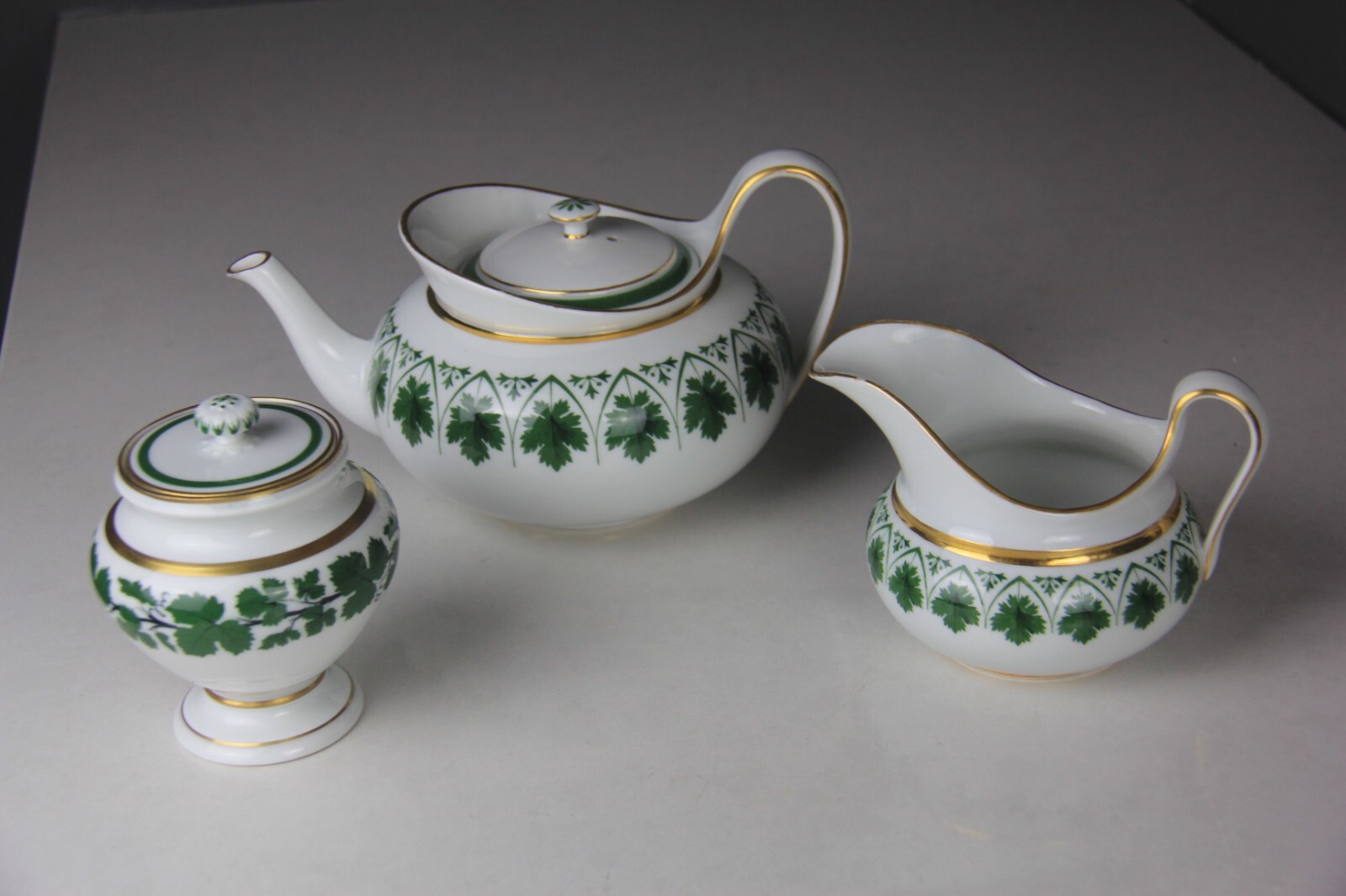 Meissen Green Vine Teapot, Sugar & Creamer Set