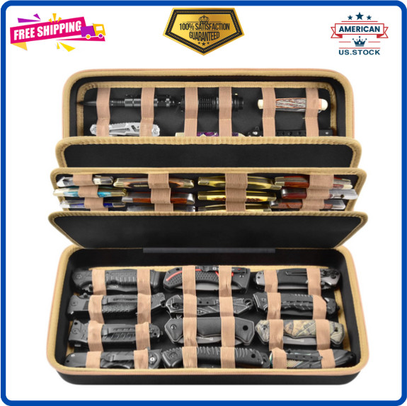 Knife Display Case for 64+ Pocket Knives, Folding Knives Organizer, Brown Knife Display Case for 64+ Pocket Knives, Folding Knives Organizer, Brown