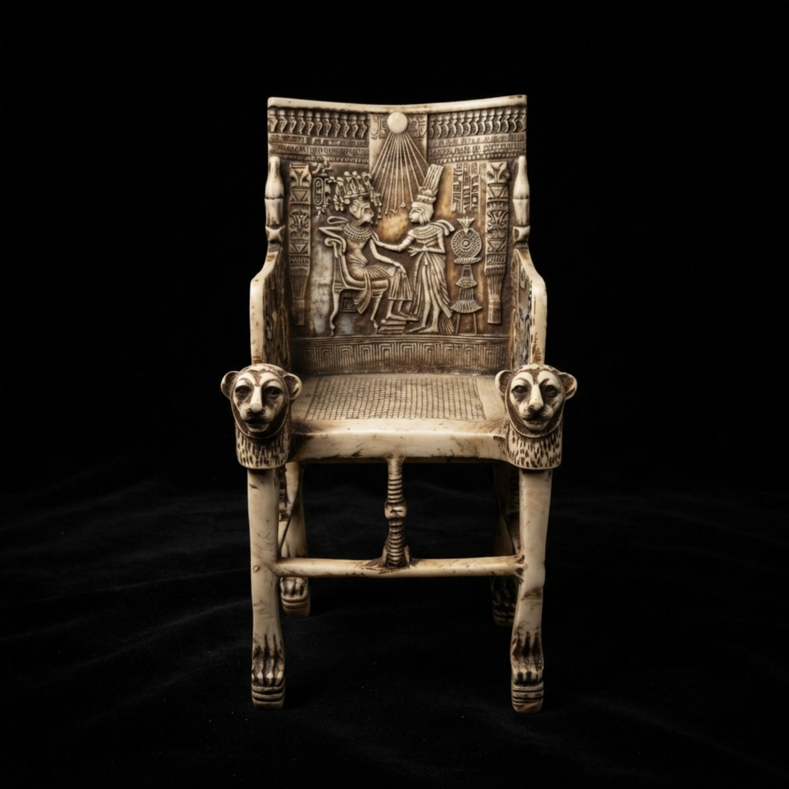 ANCIENT EGYPTIAN KING TUTANKHAMUN Throne Statue Carved Royal Chair Figurine