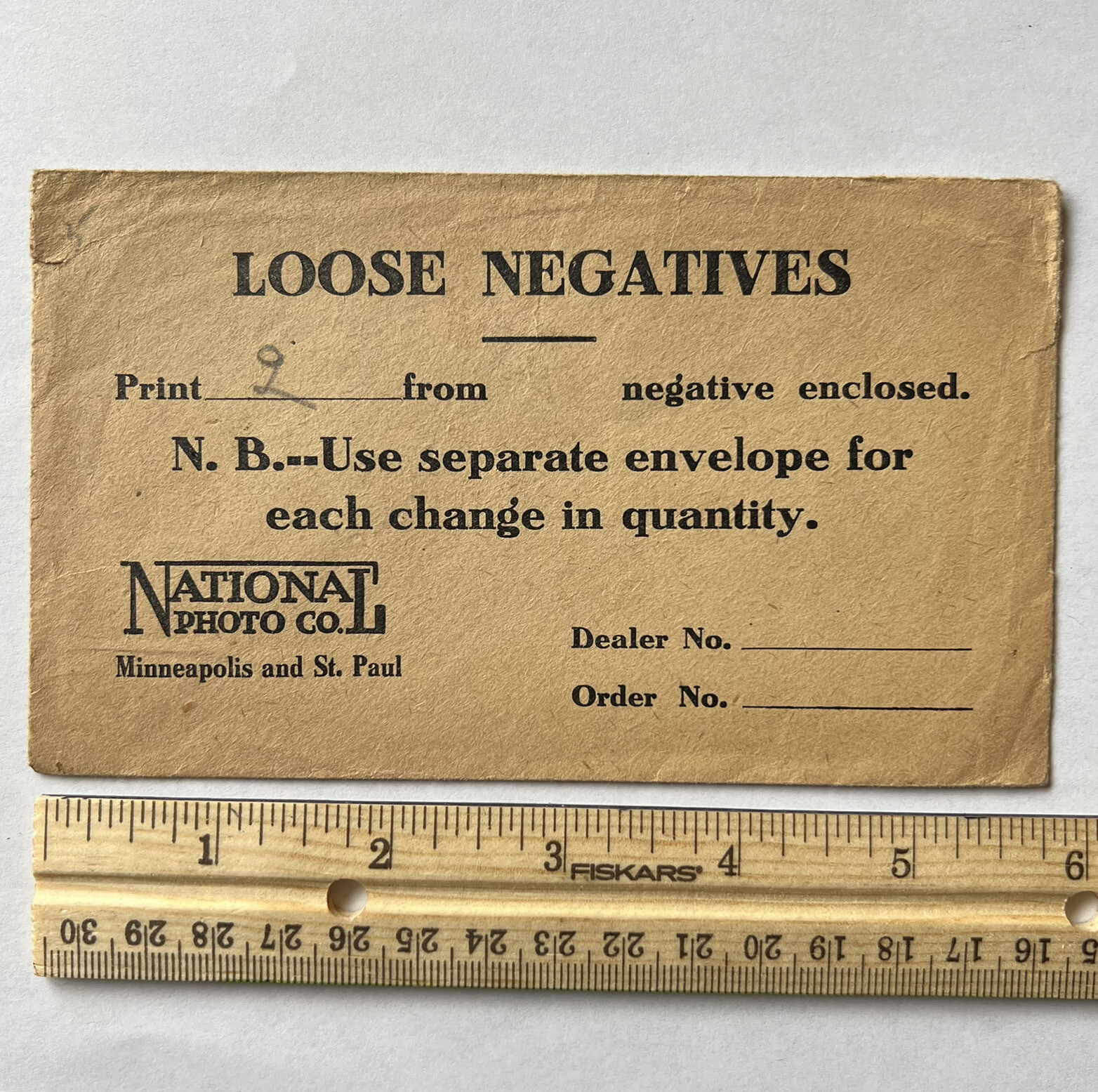 VINTAGE NATIONAL PHOTO COMPANY LOOSE NEGATIVES ENVELOPE MINNEAPOLIS ST. PAUL VINTAGE NATIONAL PHOTO COMPANY LOOSE NEGATIVES ENVELOPE MINNEAPOLIS ST. PAUL
