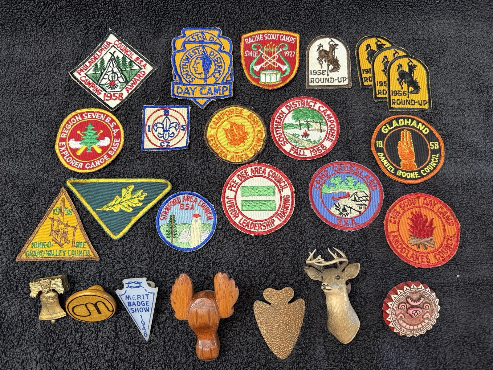 Huge Vintage 1950s Boy Scout Estate Lot - 20 Patches Neckerchiefs Custom Slides Huge Vintage 1950s Boy Scout Estate Lot - 20 Patches Neckerchiefs Custom Slides