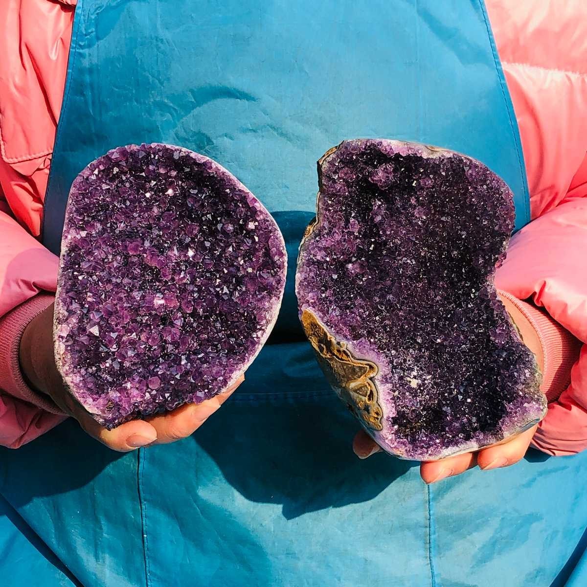 2pcs 4.35LB Natural Amethyst geode quartz cluster crystal specimen Healing 3235