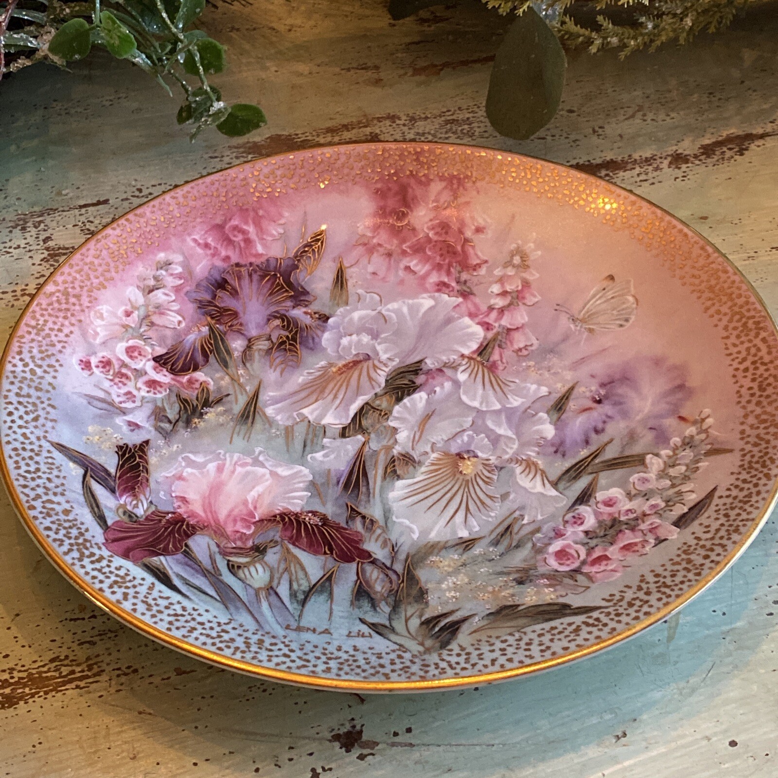 IRIS QUARTET Lena Liu W. L. George Collector Plate Butterfly 
