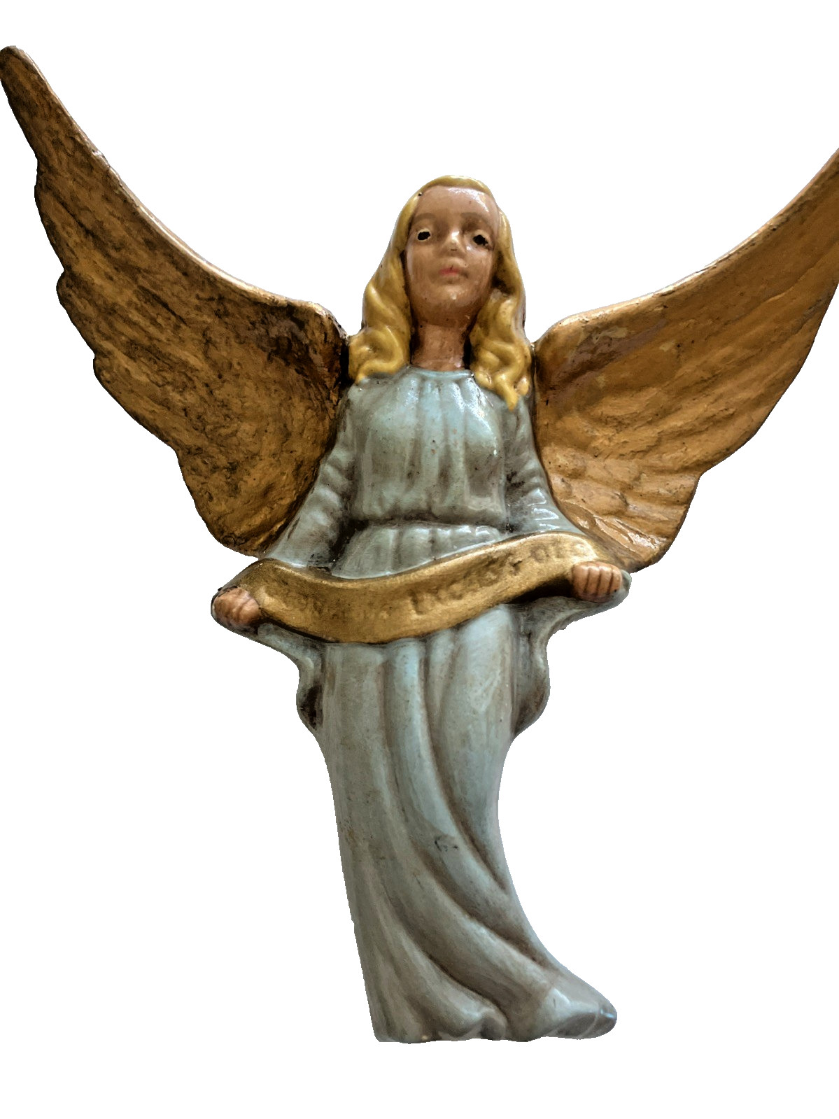 Vintage Ceramic Angel Wall Hanging Blue Robe Gold Wings Christmas Decor 9\