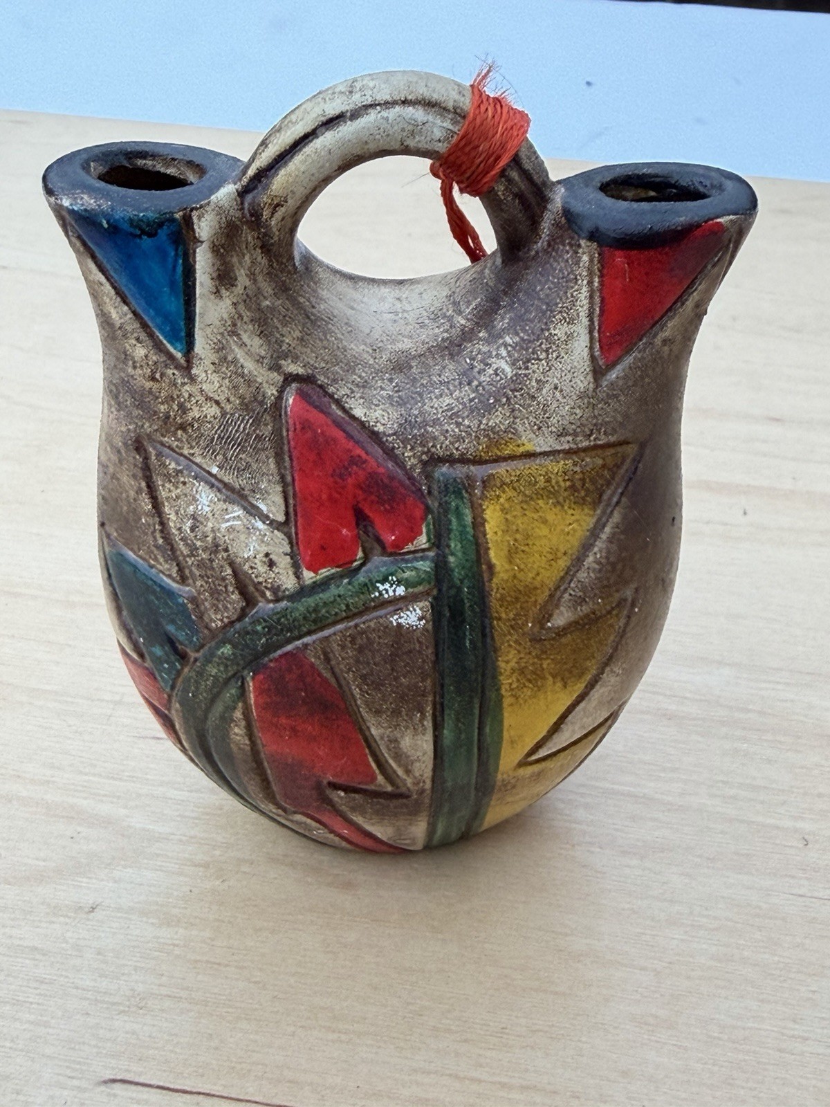 Vintage 1960S Native American Style Double Spout Wedding Vase ￼