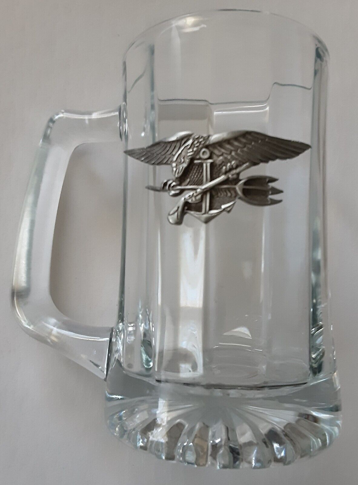 Glass Beer Mug W/Navy Seals Trident Emblem \