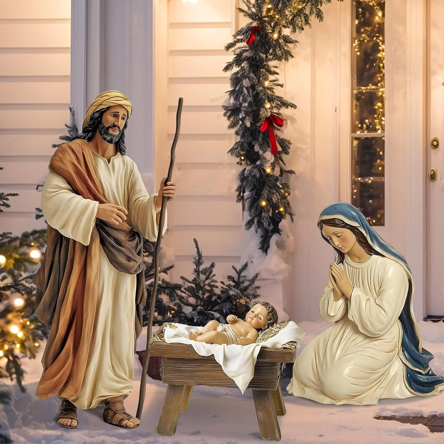 3 Pcs 48.9''H Metal Christmas Outdoor Nativity Scene Set (Retro)