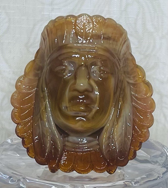 Vintage 1983 Pisello Chocolate Slag Glass Native American Chief Toothpick Holder
