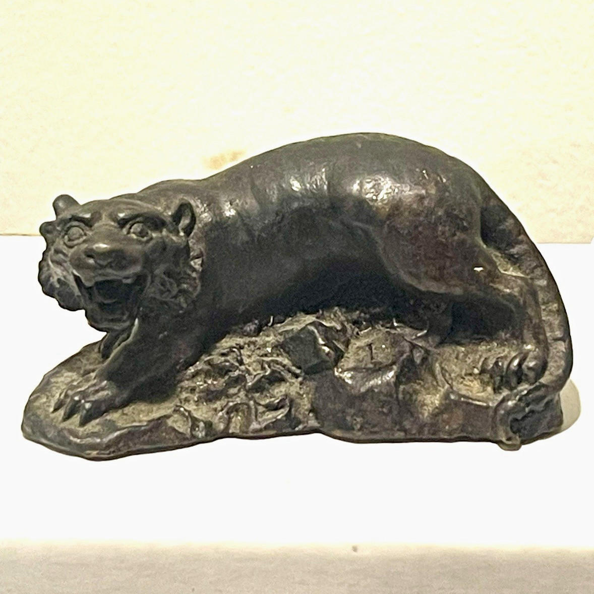 Antique French Animalier Style Bronze Panther Crouching Cat Statue Solid Heavy Antique French Animalier Style Bronze Panther Crouching Cat Statue Solid Heavy