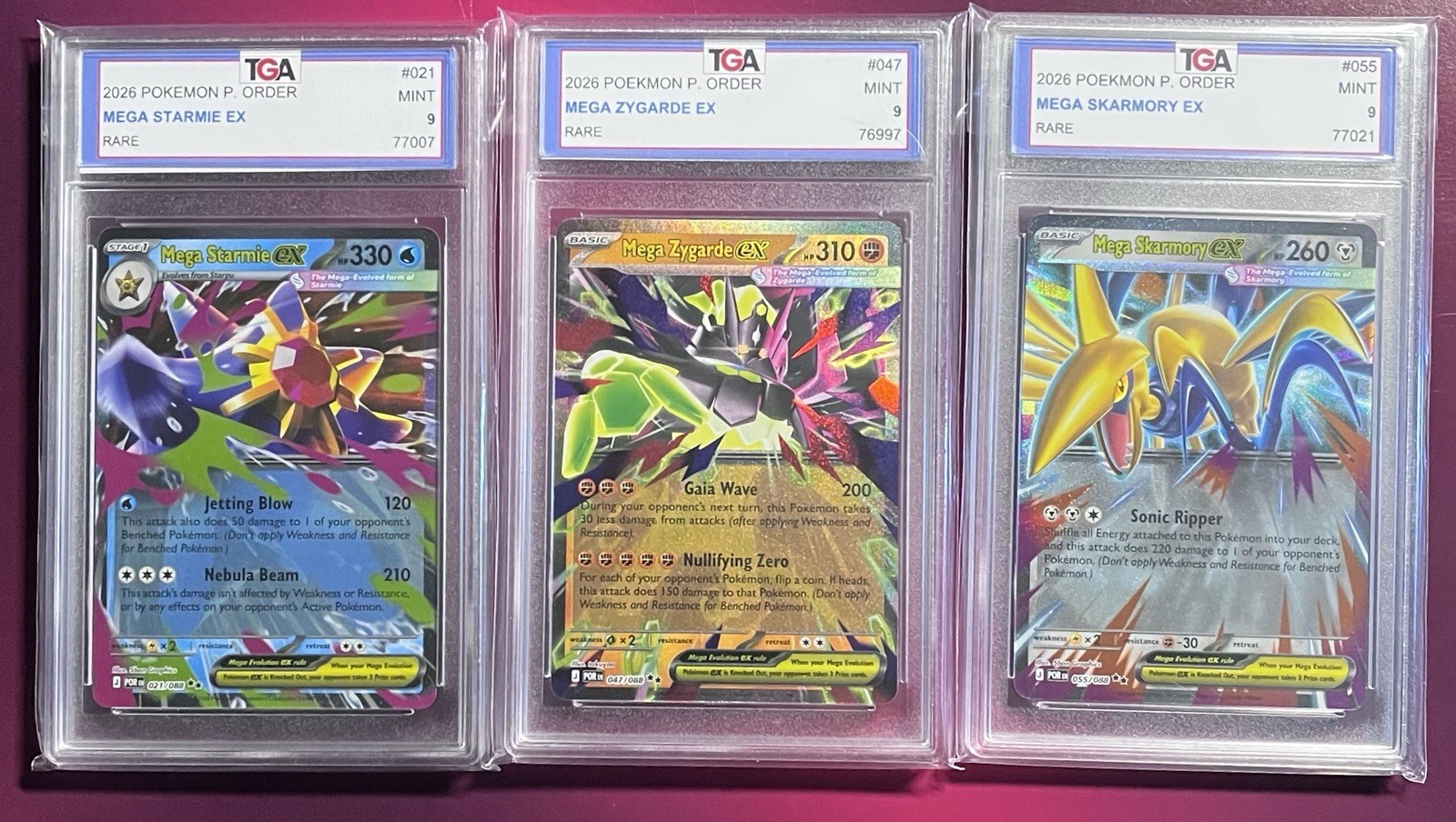 2026 Pokemon Perfect Order Rare 3-Card Graded Lot TGA 9 Mint 21,47,55