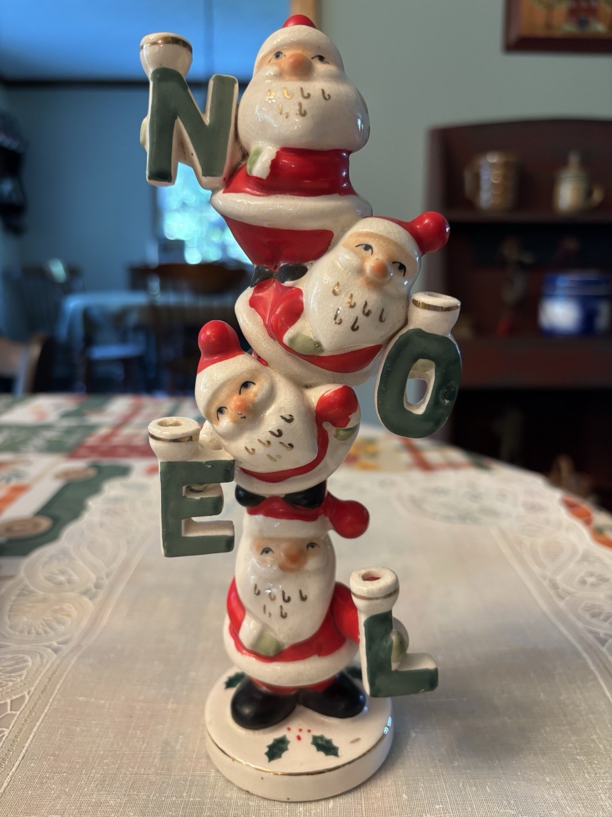 Vintage MCM Ceramic Brinnco Stacked Santa NOEL Totem Pole Candelabra Figurine Vintage MCM Ceramic Brinnco Stacked Santa NOEL Totem Pole Candelabra Figurine