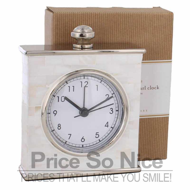 New POTTERY BARN Mother of Pearl Silver Desk Clock - MSRP $79 - New