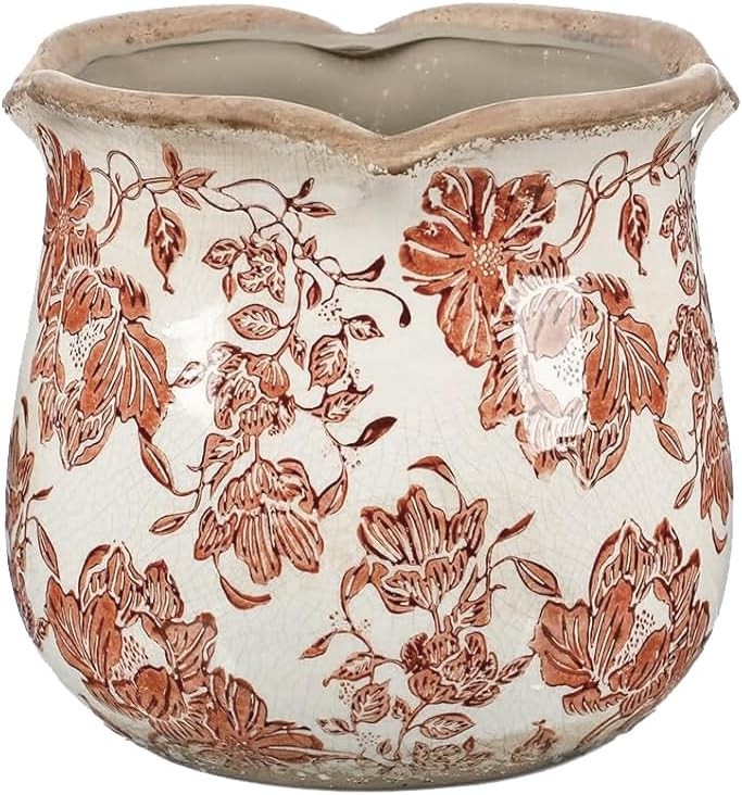 Tuscan Ceramic Planter with Floral Edges Vintage Flower Pot Vase