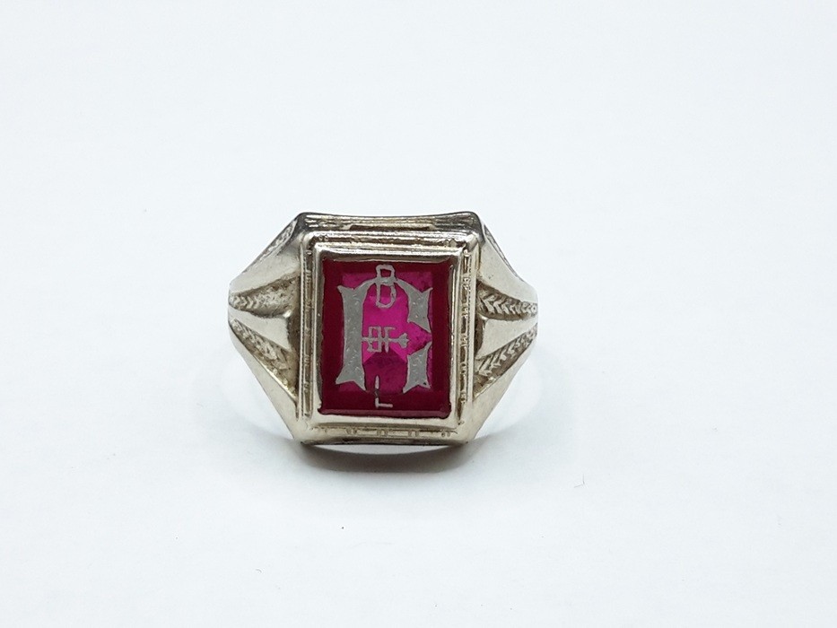 Vtg Brotherhood Of Locomotive Engineers Railroad 10k White Gold Ring Ruby. RARE