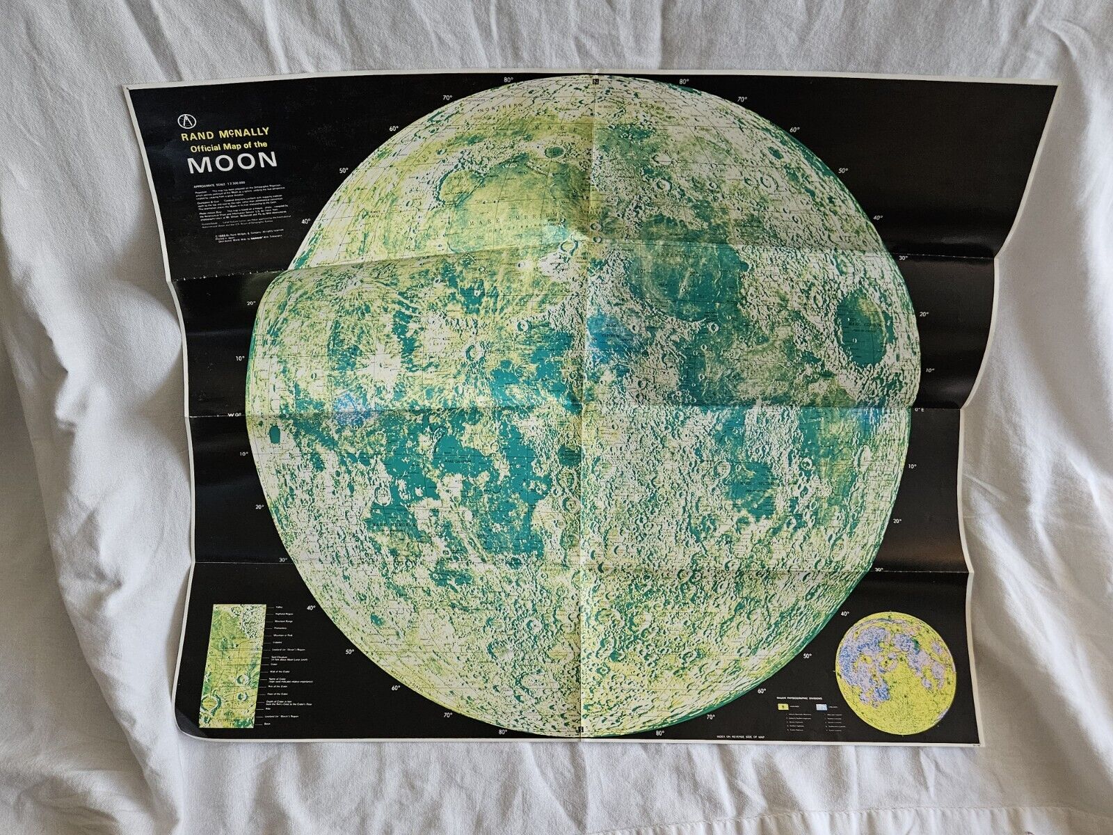 Vintagge 1985 Foldout Rand McNally Official Map of the Moon Poster Tasco