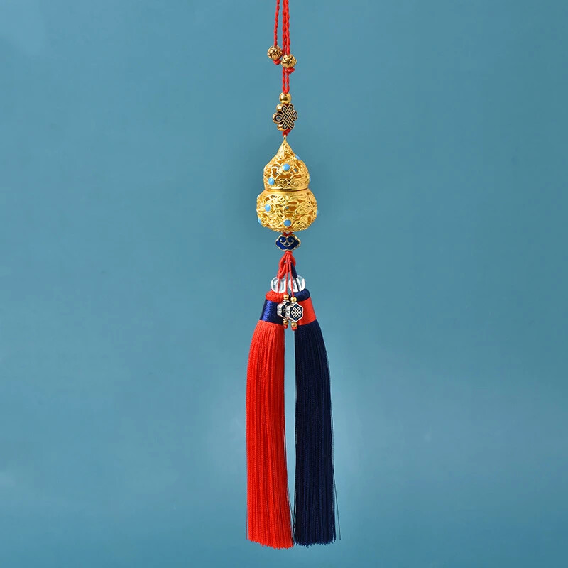 Hollow Gourd Feng Shui Wu Lou Hulu Amulet  Pendant Double Tassel Chinese Knot