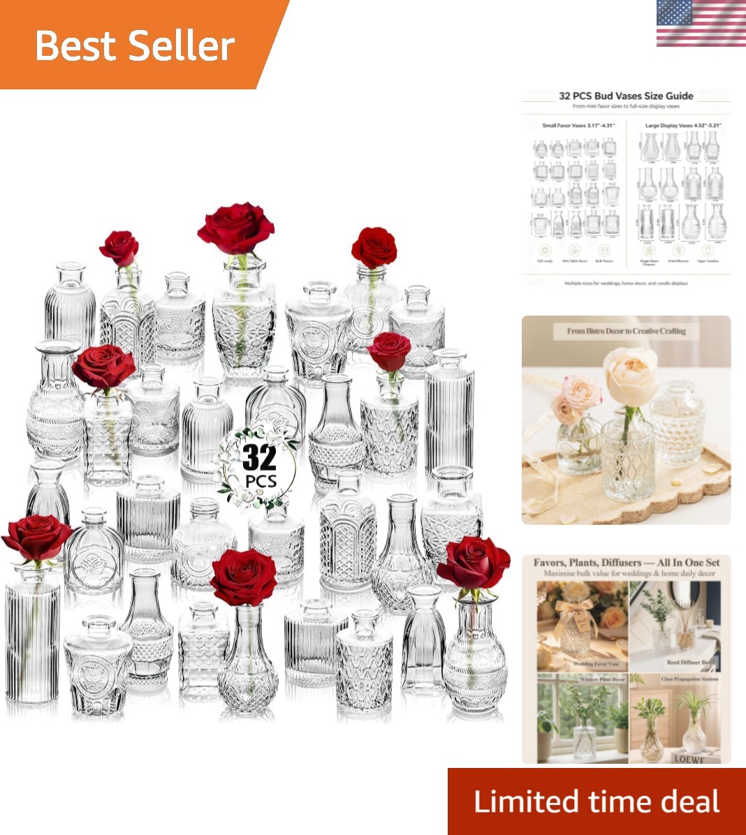 Clear Glass Bud Vase Set of 32 Pcs,Small Bud Vases in Bulk,Glass Crystal Flow...