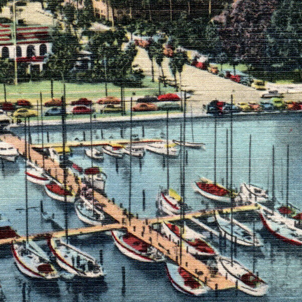 1949 Postcard Florida Yacht Club St. Petersburg Bird\'s Eye View Boats Ships Dock