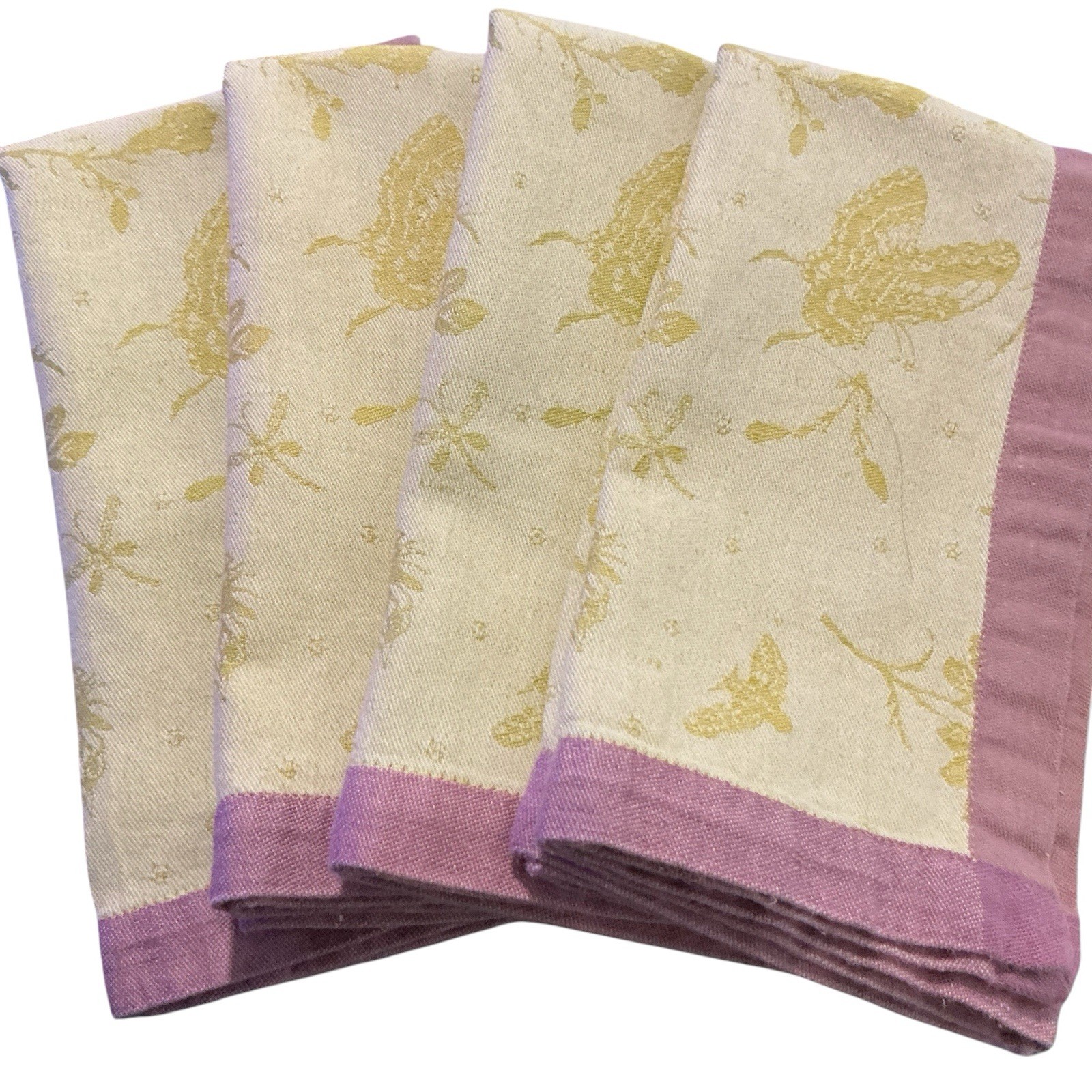 VTG Wm Sonoma 20x20 Linen Napkins (4) Butterfly/Botanical Toile Print Reversible