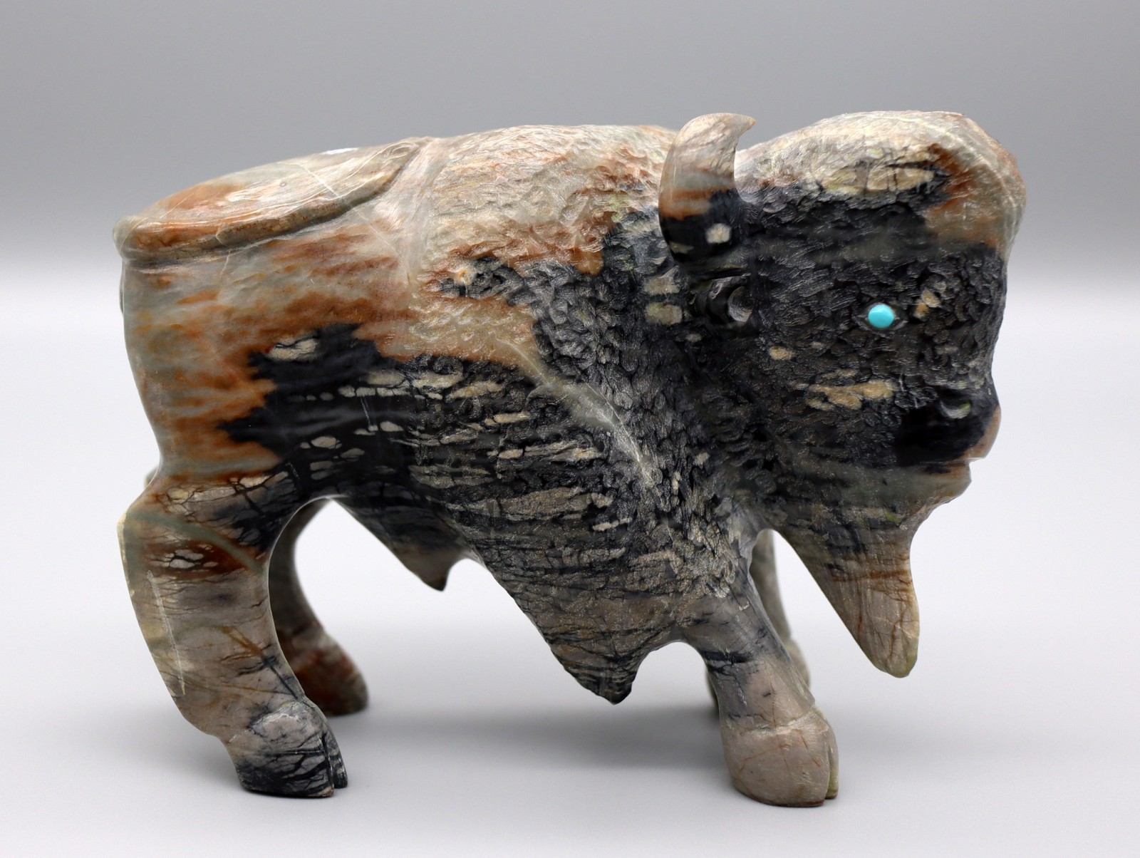 Clive Hustito Large Picasso Marble Zuni American Bison/Buffalo Fetish 4+ Clive Hustito Large Picasso Marble Zuni American Bison/Buffalo Fetish 4+