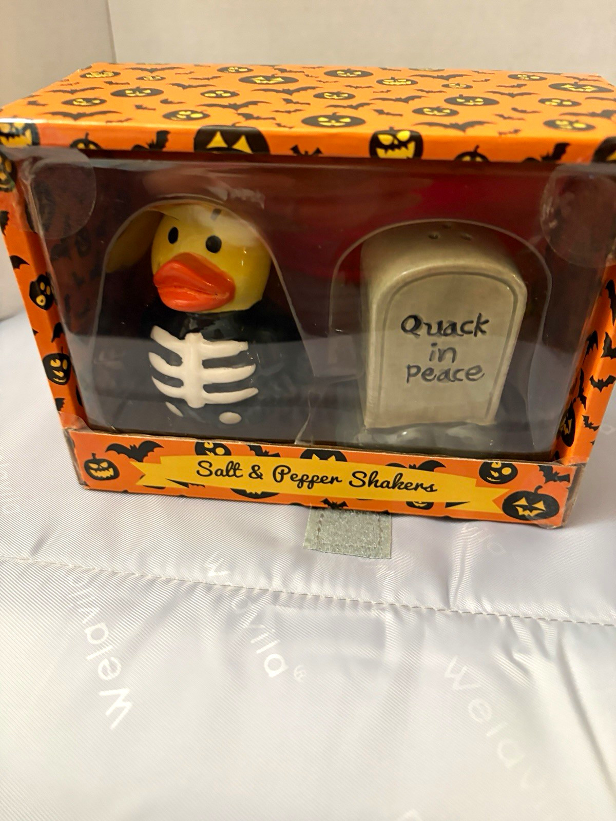 Transpac Little Village Halloween Duck & Tombstone Salt & Pepper Set