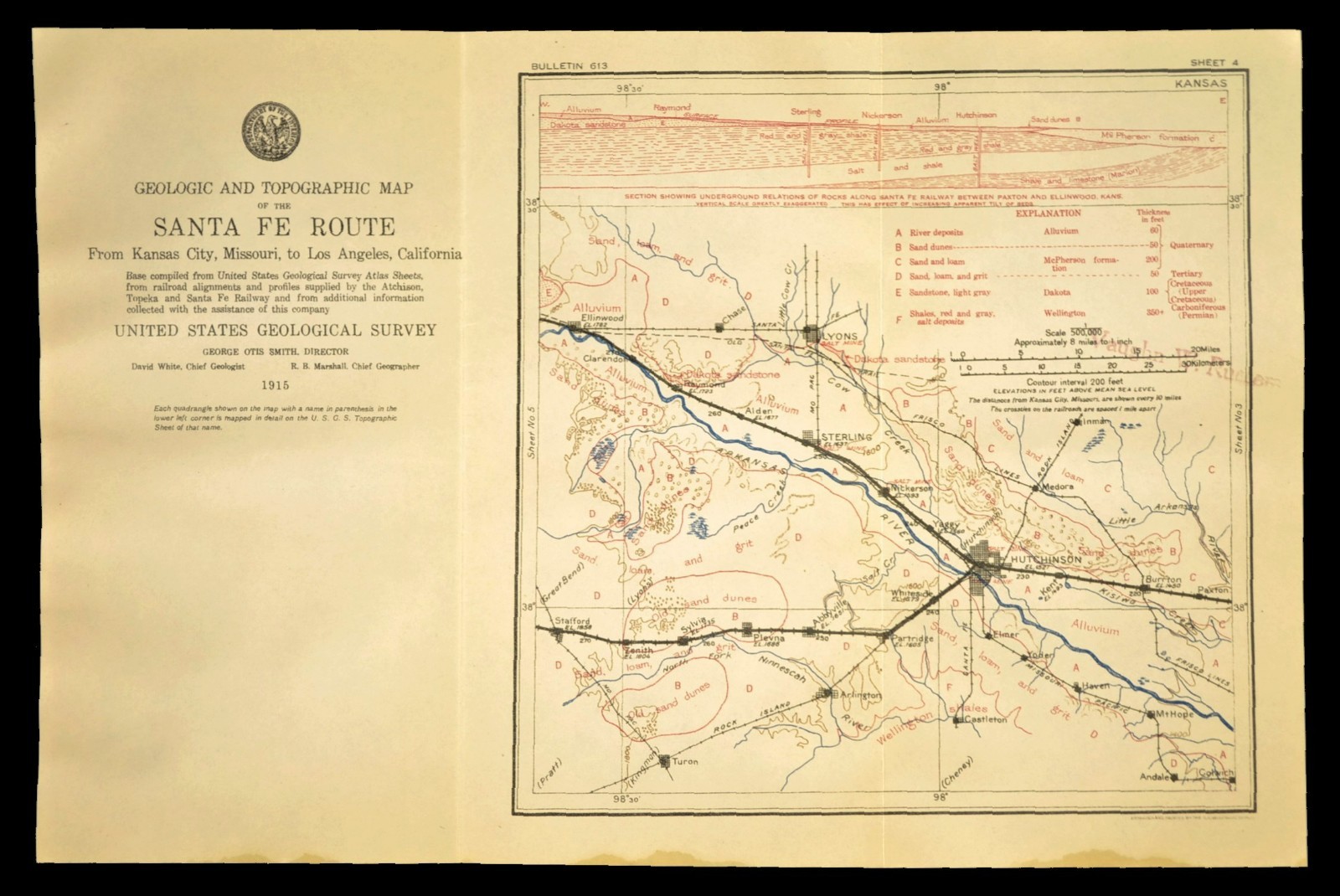 1915 Antique Santa Fe Railroad Map Line Hutchinson Kansas Sterling KS Lyons 1915 Antique Santa Fe Railroad Map Line Hutchinson Kansas Sterling KS Lyons
