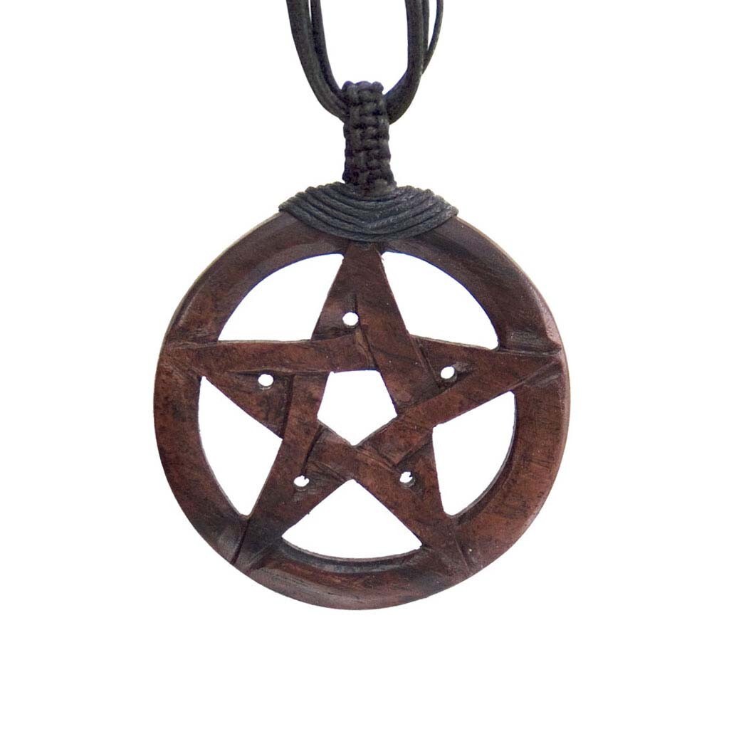 Carved Wood Pentagram Pendant NEW 2\